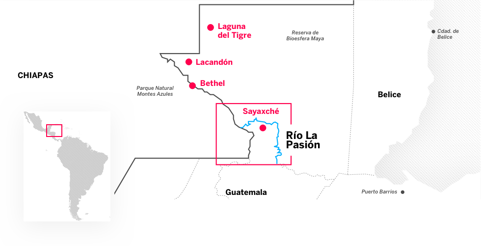 Llegar a los puntos marcados en rojo, en áreas de la selva guatemalteca, es un riesgo